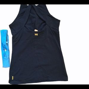 Lucy black criss cross tank top and headband size XS yoga run top build in bra